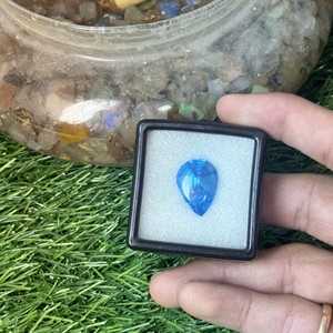 กระทะทรงแบนด้านบนเป็นพลอยสีฟ้าสวิสสำหรับทำสร้อยคอวงแหวนขนาด13*18มม. มีทุกขนาด - Product Image 4