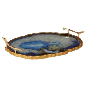 Bandeja de servicio de piedra de ágata natural de nuevo diseño superventas con mango chapado en oro a precio barato - Product Image 4