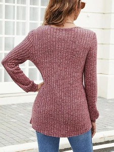 Top de Punto con Cuello en V para Mujer, Elegante, Ajustado, Camiseta de Otoño Invierno, Blusa - Product Image 6