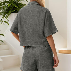 Training Activewear Drawstring Wear Diseño de moda Conjunto de mezclilla de 2 piezas Conjunto de mezclilla de mujer Conjunto de 2 piezas de mezclilla de mujer - Product Image 2