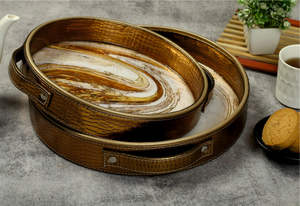 Lot de 2 plateaux de service en bois rustique faits à la main avec poignées en ficelle en métal Plateau décoratif - Product Image 2