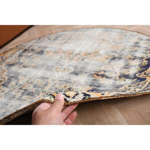 Alfombra vintage de 4.2x4.2 pies, alfombra azul con lunares de lana - Product Image 5