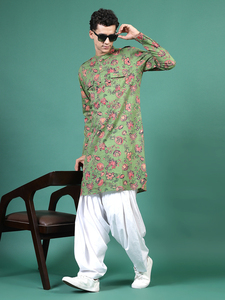 Ensemble Kurta et pantalon en coton brodé à la main, style vintage indien traditionnel, pour occasions décontractées ou festives, vente en gros - Product Image 5