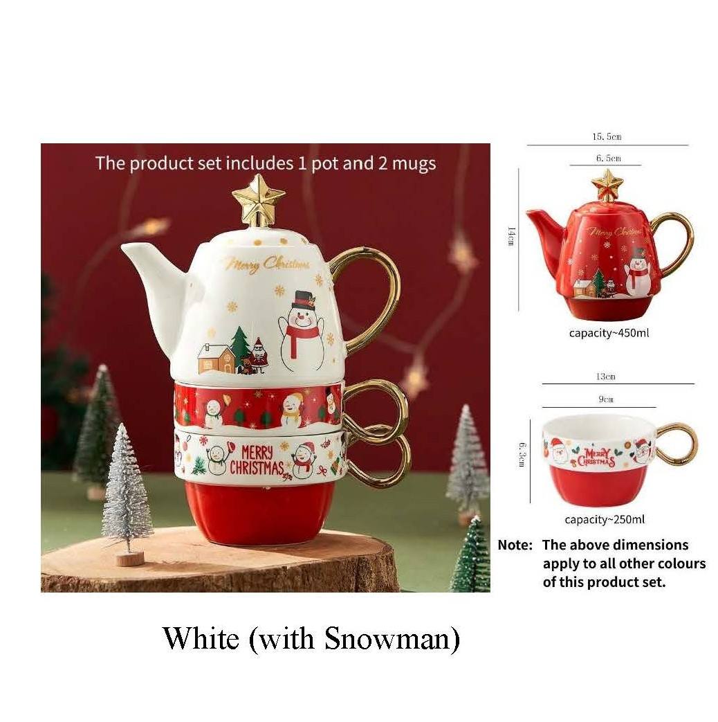 White (w/Snowman) - pot + 2 cups