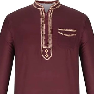 Thobes islamiques ethniques pour hommes - Coton léger à manches longues Jubba arabe personnalisable Col haut Longueur cheville - Product Image 6