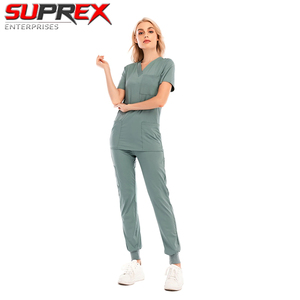 SUPREX ENTERPRISES Unisex Polyester Canvas Short Sleeve V-neck Nursing Hospital Lab Coat Uniform <b>Set</b> for <b>Doctors</b> - Product Image 2