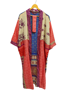 Túnica India Floral Seda Sari Kimono Vintage Sari Robe Suave Playa Fiesta Vestido Indio Hecho A Mano Seda Kimono - Product Image 5