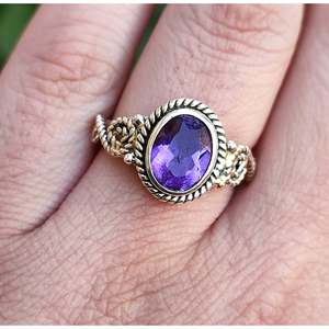 Purple Amethyst <b>Statement</b> <b>Ring</b> February Birthstone Handmade Sterling <b>Silver</b> Boho Gemstone <b>Ring</b> with Oval Cut Diamond - Product Image 3