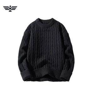 Dernier pull à col rond en tricot torsadé 100% coton de haute qualité pull d'hiver anti-rides et anti-rétrécissement pour hommes - Product Image 6