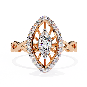 Anillo de diamante de marquesa cultivada en laboratorio de 0,30 quilates con banda de oro trenzado, joyería de compromiso elegante, proveedor mayorista - Product Image 2