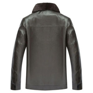 Men's PU Leather <b>Jacket</b> Faux Fur Lined Stand Collar Windproof <b>Winter</b> Biker Coat Regular Fit Solid Color Thick Material - Product Image 1