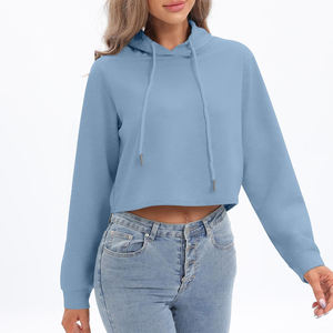 Haute qualité nouveauté coton femmes haut court à capuche 100% coton à manches longues vêtements décontractés mode culture sweats à capuche - Product Image 2