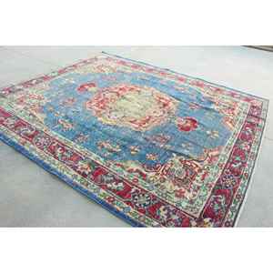 Alfombra Turca Extra Grande de 8x8.9 pies, Alfombra Vintage, Alfombra con Puntos Azules - Product Image 2