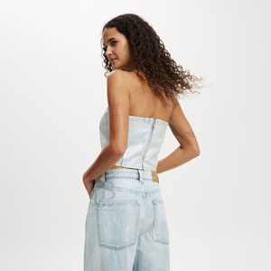 เสื้อผู้หญิงแฟชั่นผ้ายีนส์สไตล์เกาหลีผ้าคอตตอนคุณภาพสูงเสื้อสตรีลำลองดีไซน์ไขว้แบบพิมพ์สีไม่ซ้ำใคร - Product Image 2