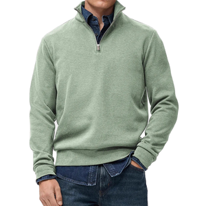 Sudadera de Hombre, Primavera, Fibra de Bambú y Algodón, Lisa, Casual, Media Cremallera, Cuello Alto - Product Image 3