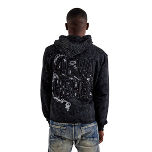 Sweat à capuche personnalisé avec logo, ODM, lourd, avec strass, imprimé, pour homme, 480 g/m², 100 % coton, molleton français, blanc, hiver - Product Image 2