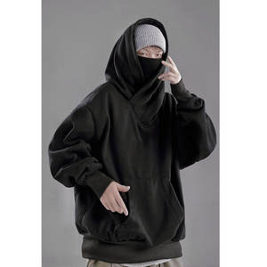 Automne hiver sweat à capuche à col roulé couleur unie à capuche à manches longues surdimensionné Hip Hop Streetwear mâle Ninja Style sweat à capuche surdimensionné - Product Image 4