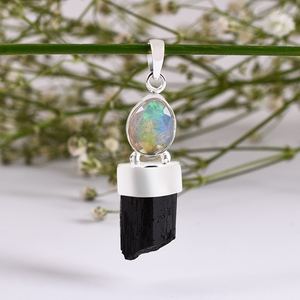 Piedra preciosa natural ópalo negro turmalina 925 plata esterlina encantos bisel ajuste joyería hecha a mano regalo su joyería al por mayor - Product Image 5