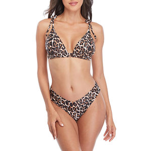 Conjunto de Bikini de Dos Piezas con Estampado de Leopardo Personalizado para Mujer, Traje de Baño de Cintura Alta con Rayas y Cubierta - Product Image 1