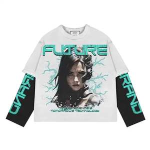 เสื้อยืดผ้าฝ้ายสองชั้นโอเวอร์ไซส์ลายกราฟิกบ็อกซี่แบบ100% โอเวอร์ไซส์สไตล์สดใหม่ - Product Image 5