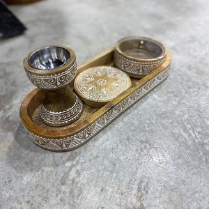 Brûleur d'encens arabe en bois Bakhoor brûleur d'incrustation d'os avec dessus en métal et support de Base en bois au prix de gros - Product Image 2