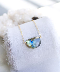 Collier chaîne en fil de pierre Labradorite demi-lune Bohème en argent sterling 925 plaqué or colliers pendentifs faits main pour femmes - Product Image 2