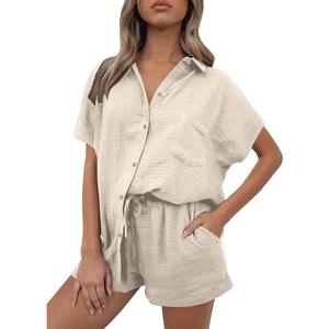 Vente en gros Ensemble court et décontracté 2 pièces surdimensionné Sweat-shirt à épaules tombantes Pantalon de jogging Tissu à tricoter à motif solide Sweats à capuche vierges - Product Image 2