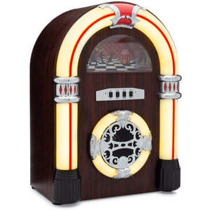 Jukebox <b>Bluetooth</b> Speaker <b>with</b> Lights & <b>Aux</b>-in Retro Style Handmade Wooden Exterior - Product Image 1