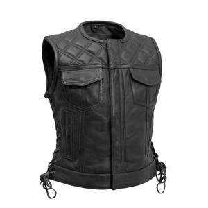 Premium Quality Mens Classic <b>Leather</b> Motorcycle Vest with Front Pockets Breathable Winter Style Wholesale Black <b>Biker</b> <b>Waistcoat</b> - Product Image 1