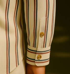 Cream <b>Corduroy</b> Striped Long Sleeve Overshirt Contrast Burgundy Navy Stripe Casual <b>Shirt</b> Jacket - Product Image 4