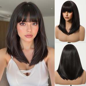 DWY Chic Chin-Length <b>Brown</b> Synthetic <b>Wig</b> with Bangs High Quality Lace Front Headband <b>Wig</b> Glueless Design - Product Image 2