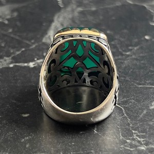 Anillo de Plata de Ley 925 para Hombre con Engaste de Bisel, Corte Cuadrado, Piedra Preciosa de Ágata Verde Natural, Estilo Bohemio, Hecho en Turquía, para Uso Diario - Product Image 6