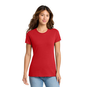 Camiseta clásica roja lisa para mujer, tela suave, cuello redondo, manga corta, ropa informal, top de moda - Product Image 1