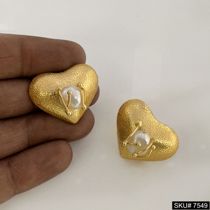 ต่างหูเม็ดเดี่ยวไข่มุกรูปหัวใจชุบทอง18K เครื่องประดับทองเหลืองสุดโรแมนติกสำหรับเป็นของขวัญ - Product Image 2