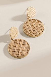 Boucles d'oreilles en rotin faites à la main, tissées naturellement, légères, bijoux de mode - Product Image 4