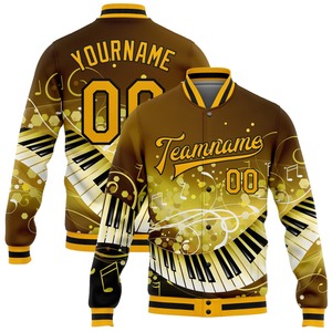 Vente en gros dans l'industrie directe Veste Letterman décontractée hiver personnalisée marron or-noir pour festival de musique de piano veste 3D à pression intégrale Varsity Letterman - Product Image 1