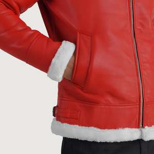 Blouson aviateur réversible <span class=keywords><strong>Francis</strong></span> ODM B-3 <span class=keywords><strong>rouge</strong></span> en cuir d'agneau véritable avec col montant, taille XS, matière PU, pour l'hiver - Product Image 6