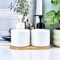 Botol Pompa Bambu Isi Ulang Gaya Alami 300ml Dispenser Sabun Cair Plastik Putih Botol Pompa Lotion Sabun Mandi
