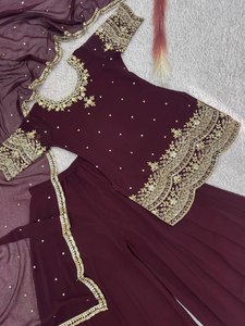 Salwar Kameez Tradicional para Mujer, Bordado, Georgette Sintético Pesado, Secado Rápido, para Todas las Temporadas, Bodas y Fiestas, Estilo Indio y Pakistaní - Product Image 6