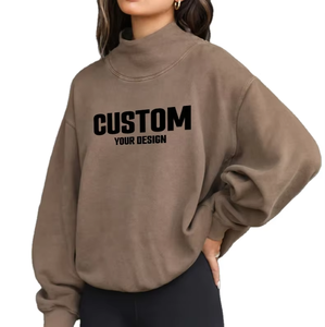 Suéter de marca personalizado para mujer, ropa deportiva activa, Sudadera con capucha para gimnasio, sudadera de gran tamaño larga, Otoño Invierno, logotipo frontal, cuello simulado - Product Image 1