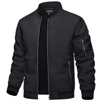 Jaket Bomber Pria Formal Musim Dingin Laris Manis, Bahan Softshell Ringan, Bernapas, Poliester, Bordir, Kerah Tegak, Resleting, Saku