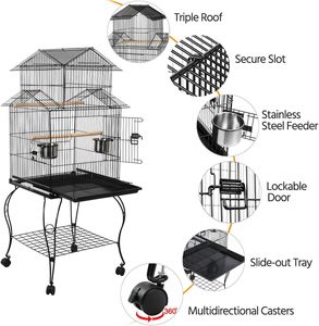 Gabbia per uccelli per animali domestici con gabbia per pappagalli a triplo tetto da 55 pollici con supporto staccabile per cockatiel per parrocchetti del sole - Product Image 3