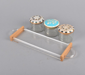 Lujoso Tarro Acrílico con Incrustaciones de Nácar y Tapa de Madera, Cajas Multiusos para Decoración del Hogar por Decor World Expo - Product Image 2