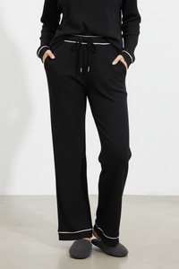 Salopette moderne en tricot côtelé à jambes larges avec cordon de serrage pour femmes, bordure contrastée, taille élastique, écologique, respirante, détente, vente en gros - Product Image 2