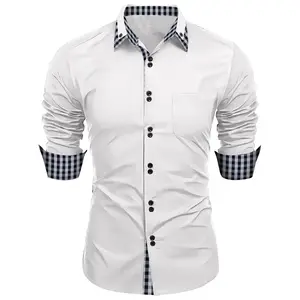 2024 Мужская Повседневная рубашка с принтом, рубашка со стоячим воротником, с длинным рукавом, модная деловая офисная мужская рубашка