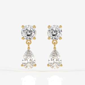 Boucles d'oreilles pendantes en diamant de laboratoire taillé portugais, or 14 carats, forme goutte d'eau, pour occasions de mariage - Product Image 1