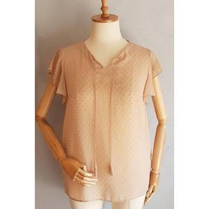 Blusa da donna a maniche corte Color senape con volant in Chiffon taglie forti (spedita con camicetta interna appesa) - Product Image 5