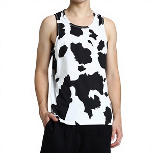 Custom Mens <b>Cow</b> <b>Print</b> Tank <b>Top</b> Sleeveless Casual Gym Vest Polyester Summer Shirt OEM ODM Private Label Wholesale - Product Image 2