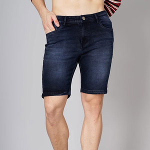 Pantalones Cortos Bermuda de Mezclilla Azul Oscuro para Hombre, Cintura Media, Estilo Vintage, Cintura Elástica, Tejido de Algodón, Secado Rápido, Ecológicos - Product Image 1