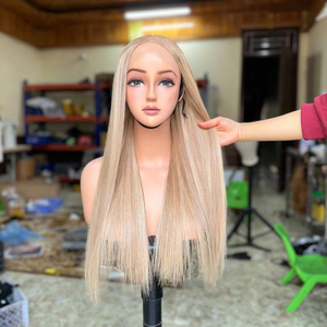 Peluca con malla frontal de cabello humano para niña blanca, peluca rusa virgen alineada con cutícula completa dibujada a doble de fábrica - Product Image 1